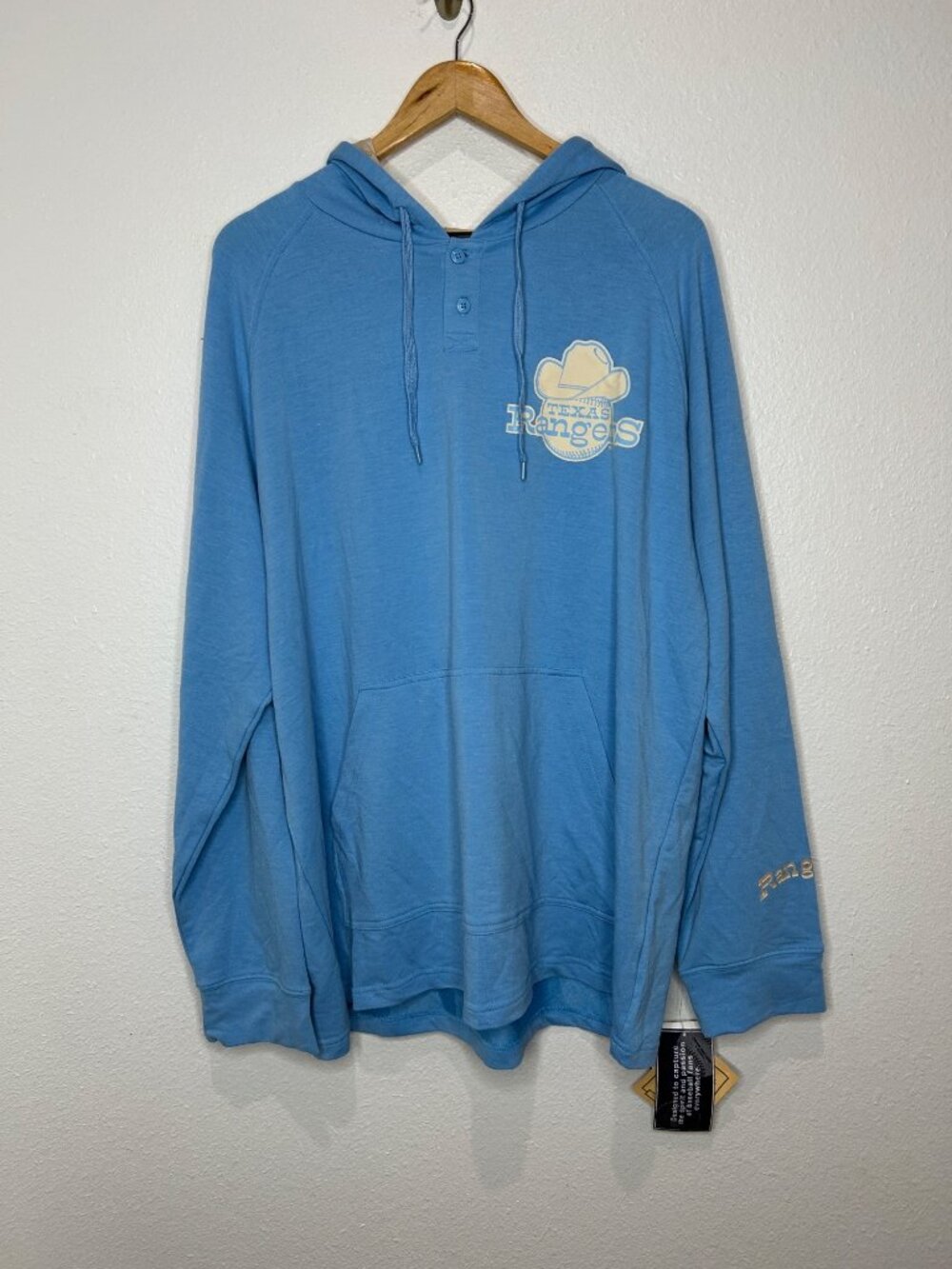 NWT Texas Rangers Blue Lightweight Henley Hoodie Men's XL MSRP $50